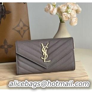 Most Popular Saint Laurent Envelope Flap Long Wallet in Grained Leather 437469 Brown 2025