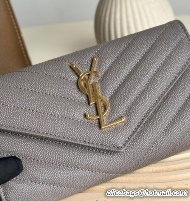 Most Popular Saint Laurent Envelope Flap Long Wallet in Grained Leather 437469 Brown 2025