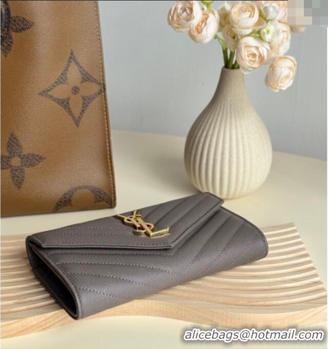 Most Popular Saint Laurent Envelope Flap Long Wallet in Grained Leather 437469 Brown 2025