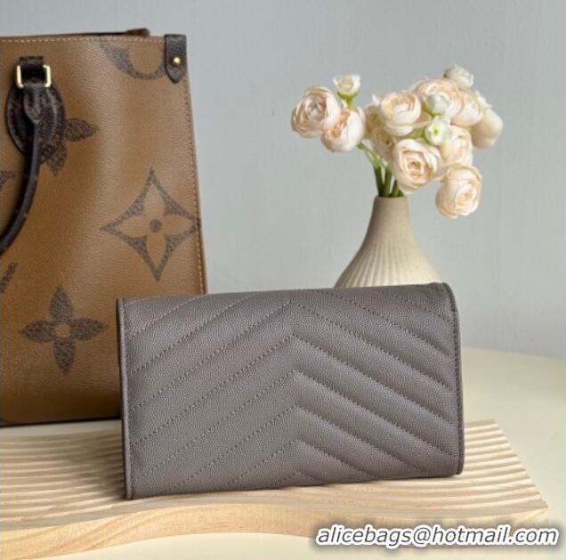 Most Popular Saint Laurent Envelope Flap Long Wallet in Grained Leather 437469 Brown 2025