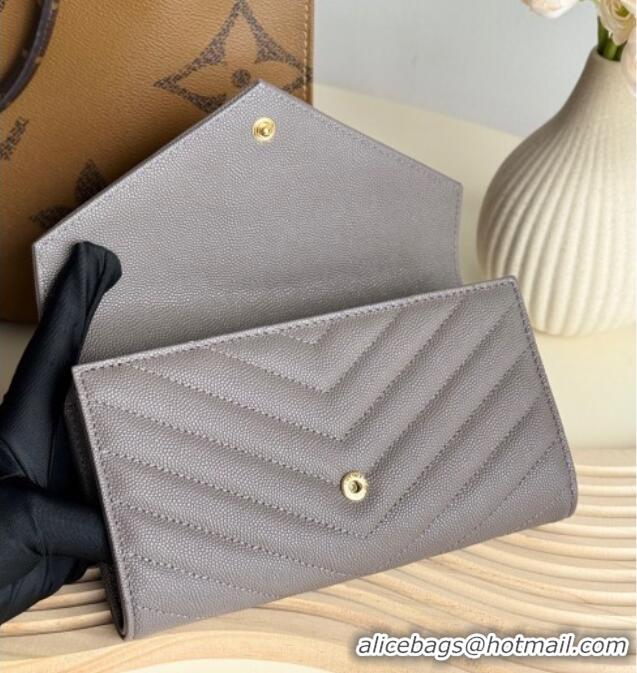 Most Popular Saint Laurent Envelope Flap Long Wallet in Grained Leather 437469 Brown 2025