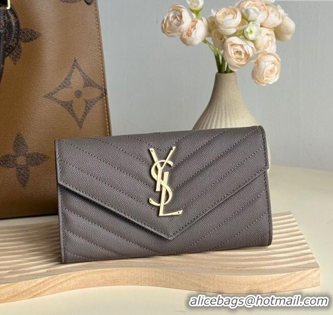 Most Popular Saint Laurent Envelope Flap Long Wallet in Grained Leather 437469 Brown 2025