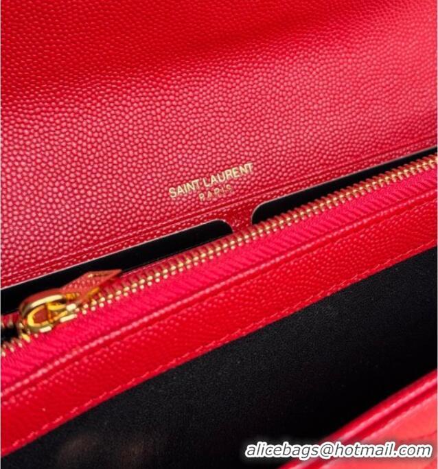 Famous Brand Saint Laurent Envelope Flap Long Wallet in Grained Leather 437469 Red 2025