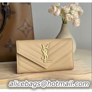 Grade Design Saint Laurent Envelope Flap Long Wallet in Grained Leather 437469 Beige 2025