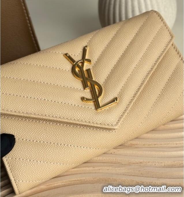 Grade Design Saint Laurent Envelope Flap Long Wallet in Grained Leather 437469 Beige 2025