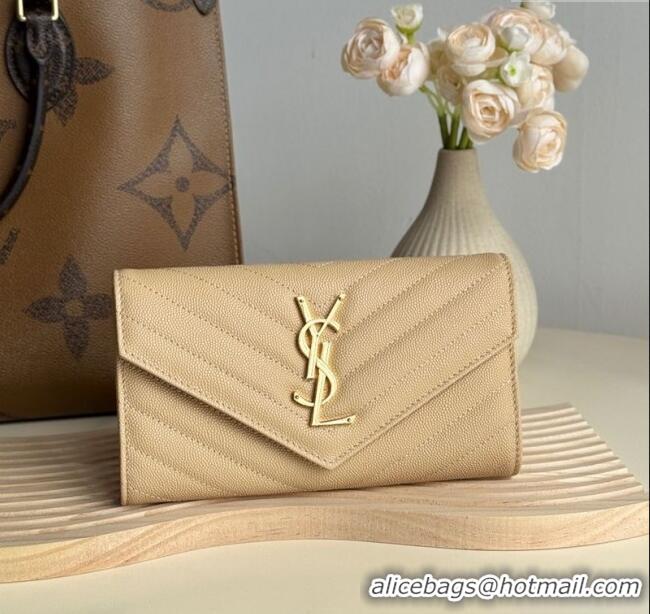 Grade Design Saint Laurent Envelope Flap Long Wallet in Grained Leather 437469 Beige 2025