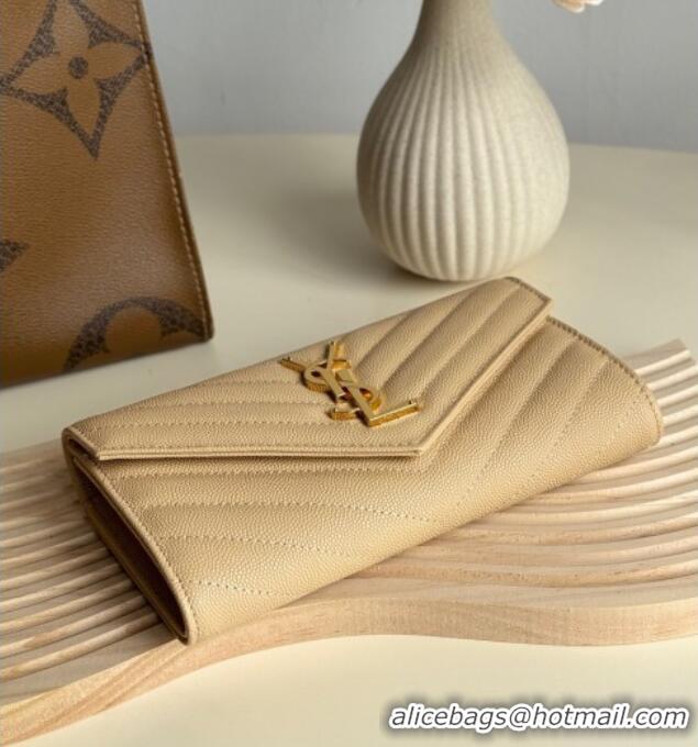 Grade Design Saint Laurent Envelope Flap Long Wallet in Grained Leather 437469 Beige 2025