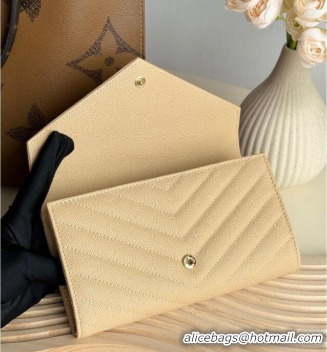 Grade Design Saint Laurent Envelope Flap Long Wallet in Grained Leather 437469 Beige 2025