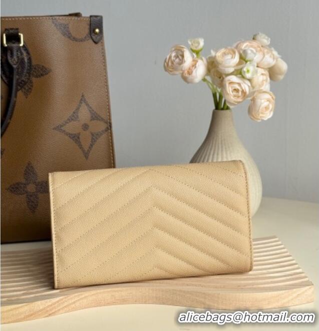Grade Design Saint Laurent Envelope Flap Long Wallet in Grained Leather 437469 Beige 2025