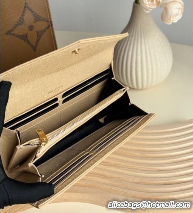 Grade Design Saint Laurent Envelope Flap Long Wallet in Grained Leather 437469 Beige 2025