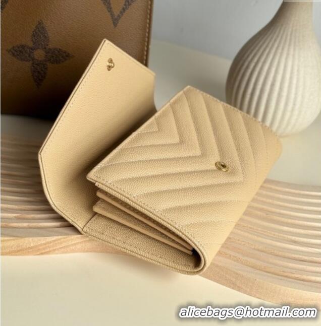 Grade Design Saint Laurent Envelope Flap Long Wallet in Grained Leather 437469 Beige 2025