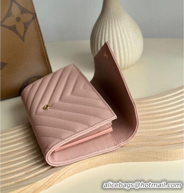 Low Cost Saint Laurent Envelope Flap Long Wallet in Grained Leather 437469 Light Pink 2025
