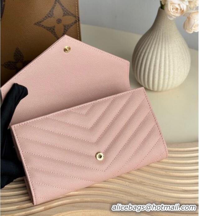 Low Cost Saint Laurent Envelope Flap Long Wallet in Grained Leather 437469 Light Pink 2025