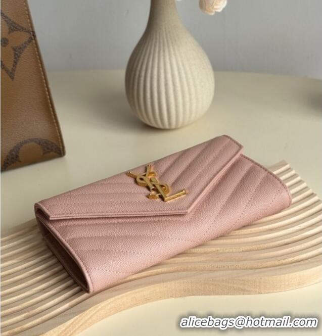 Low Cost Saint Laurent Envelope Flap Long Wallet in Grained Leather 437469 Light Pink 2025