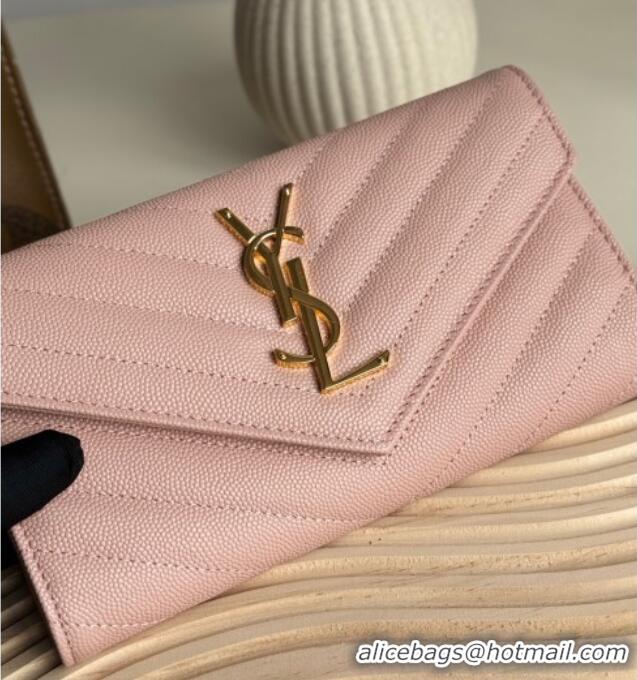 Low Cost Saint Laurent Envelope Flap Long Wallet in Grained Leather 437469 Light Pink 2025