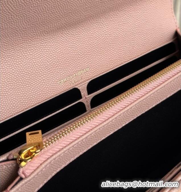 Low Cost Saint Laurent Envelope Flap Long Wallet in Grained Leather 437469 Light Pink 2025