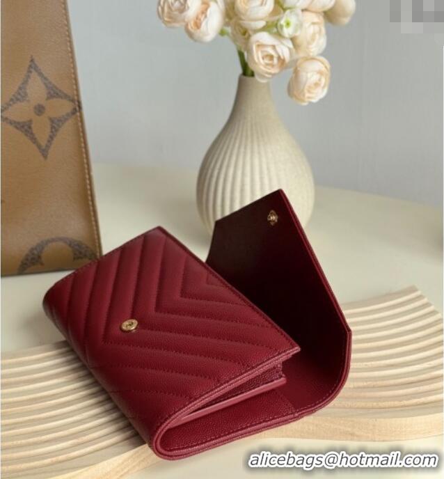 Free Shipping Saint Laurent Envelope Flap Long Wallet in Grained Leather 437469 Burgundy 2025