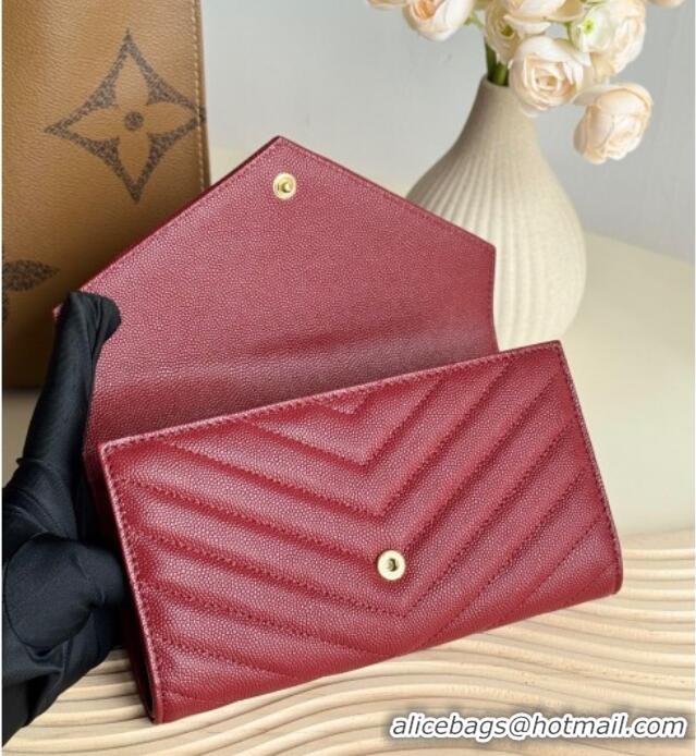 Free Shipping Saint Laurent Envelope Flap Long Wallet in Grained Leather 437469 Burgundy 2025