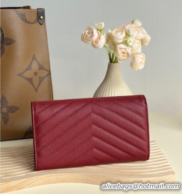 Free Shipping Saint Laurent Envelope Flap Long Wallet in Grained Leather 437469 Burgundy 2025