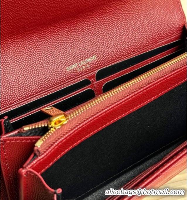 Free Shipping Saint Laurent Envelope Flap Long Wallet in Grained Leather 437469 Burgundy 2025