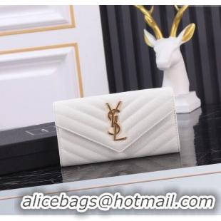 Good Taste Saint Laurent Envelope Flap Long Wallet in Grained Leather 437469 White 2025