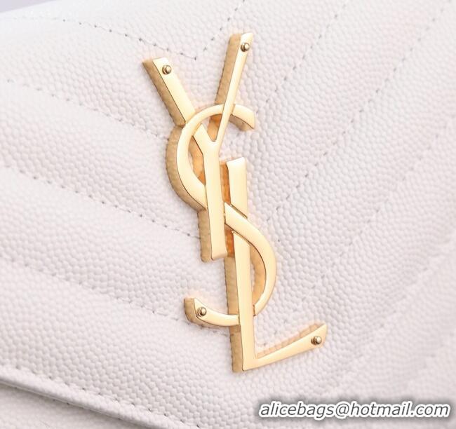 Good Taste Saint Laurent Envelope Flap Long Wallet in Grained Leather 437469 White 2025