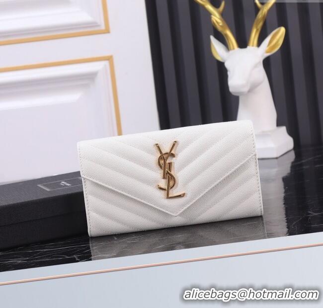 Good Taste Saint Laurent Envelope Flap Long Wallet in Grained Leather 437469 White 2025
