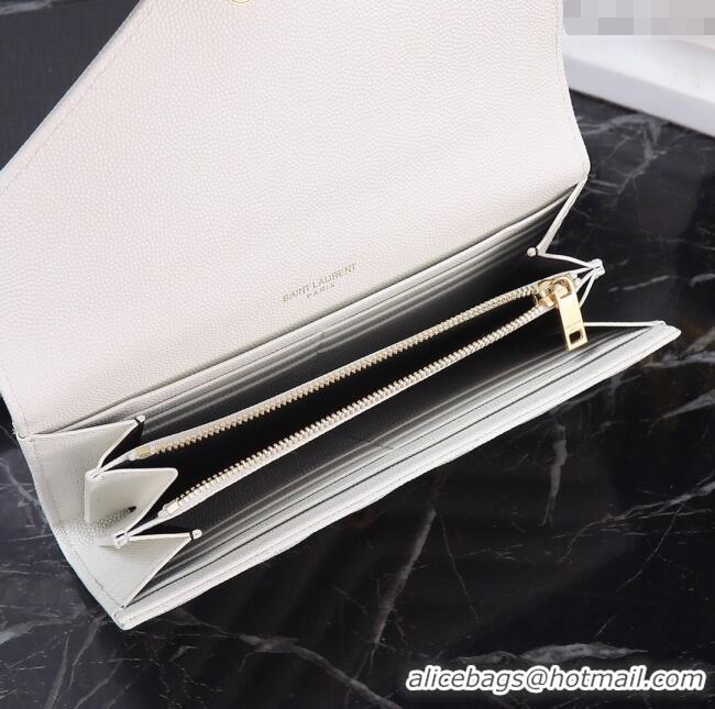 Good Taste Saint Laurent Envelope Flap Long Wallet in Grained Leather 437469 White 2025