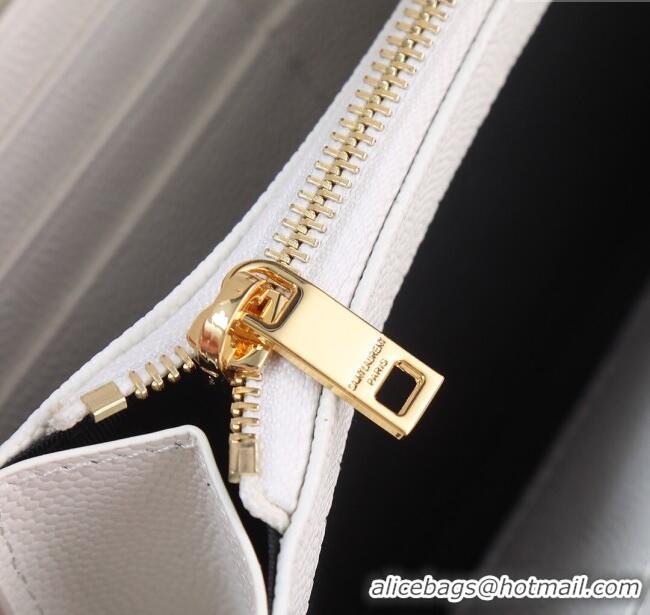 Good Taste Saint Laurent Envelope Flap Long Wallet in Grained Leather 437469 White 2025