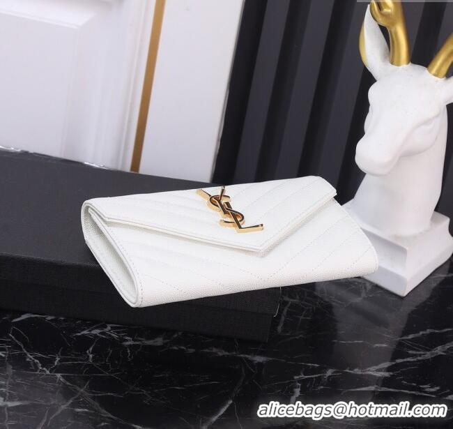 Good Taste Saint Laurent Envelope Flap Long Wallet in Grained Leather 437469 White 2025