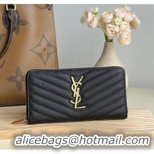 Buy Cheap Saint Laurent Cassandre Matelasse Zip Around Wallet in Grained Leather 358094 Black/Gold 2025