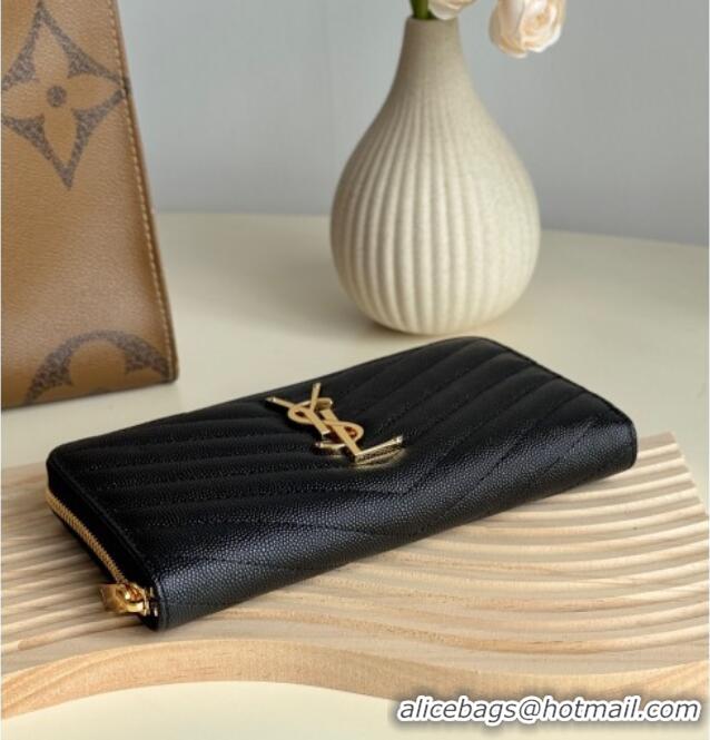 Buy Cheap Saint Laurent Cassandre Matelasse Zip Around Wallet in Grained Leather 358094 Black/Gold 2025