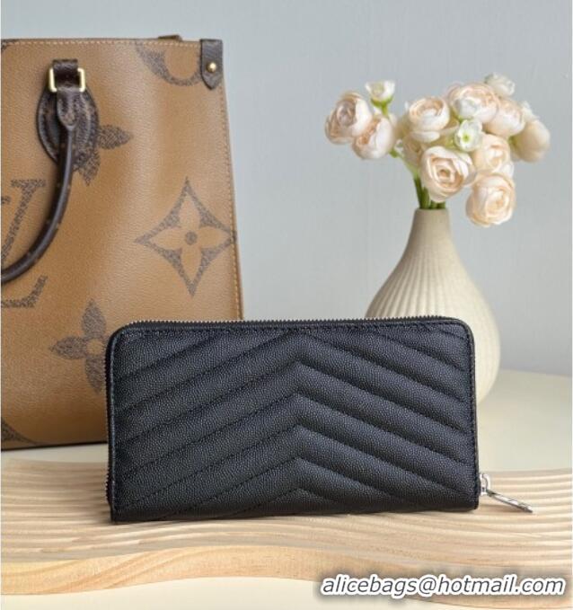 Discount Saint Laurent Cassandre Matelasse Zip Around Wallet in Grained Leather 358094 Black/Silver 2025