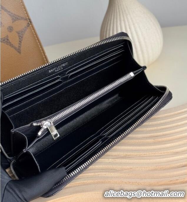 Discount Saint Laurent Cassandre Matelasse Zip Around Wallet in Grained Leather 358094 Black/Silver 2025