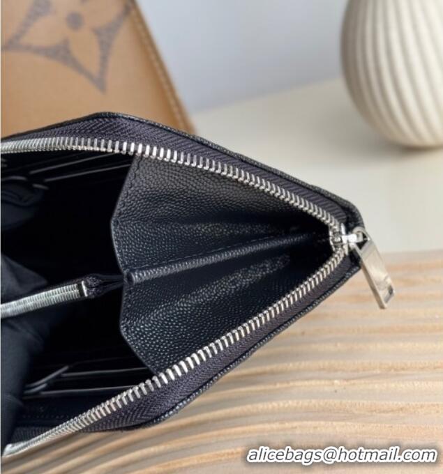 Discount Saint Laurent Cassandre Matelasse Zip Around Wallet in Grained Leather 358094 Black/Silver 2025