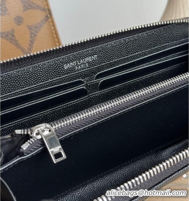 Discount Saint Laurent Cassandre Matelasse Zip Around Wallet in Grained Leather 358094 Black/Silver 2025