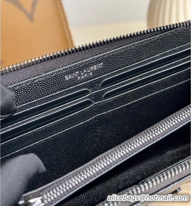 Promotional Saint Laurent Cassandre Matelasse Zip Around Wallet in Grained Leather 358094 All Black 2025