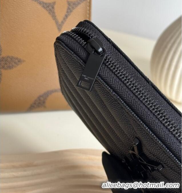 Promotional Saint Laurent Cassandre Matelasse Zip Around Wallet in Grained Leather 358094 All Black 2025