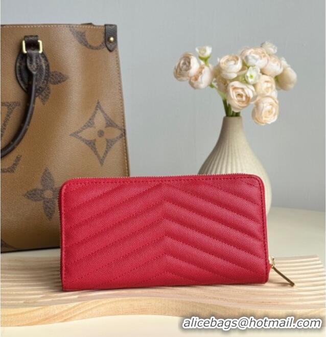 Super Quality Saint Laurent Cassandre Matelasse Zip Around Wallet in Grained Leather 358094 Red 2025