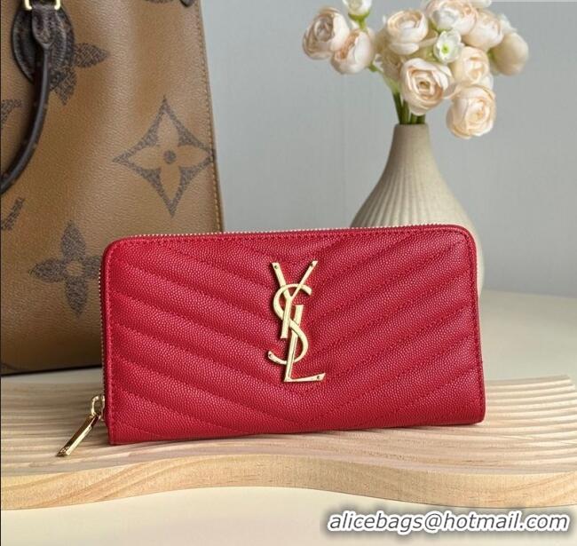 Super Quality Saint Laurent Cassandre Matelasse Zip Around Wallet in Grained Leather 358094 Red 2025