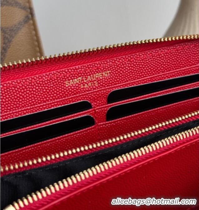Super Quality Saint Laurent Cassandre Matelasse Zip Around Wallet in Grained Leather 358094 Red 2025