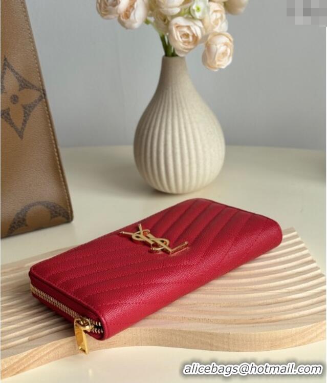 Super Quality Saint Laurent Cassandre Matelasse Zip Around Wallet in Grained Leather 358094 Red 2025
