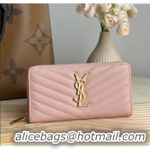 Promotional Saint Laurent Cassandre Matelasse Zip Around Wallet in Grained Leather 358094 Light Pink 2025