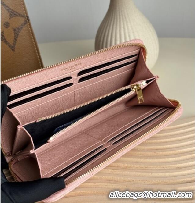 Promotional Saint Laurent Cassandre Matelasse Zip Around Wallet in Grained Leather 358094 Light Pink 2025