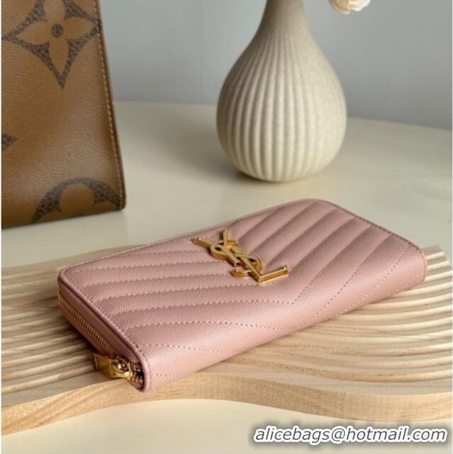 Promotional Saint Laurent Cassandre Matelasse Zip Around Wallet in Grained Leather 358094 Light Pink 2025