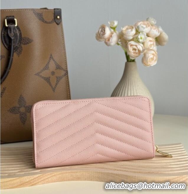 Promotional Saint Laurent Cassandre Matelasse Zip Around Wallet in Grained Leather 358094 Light Pink 2025