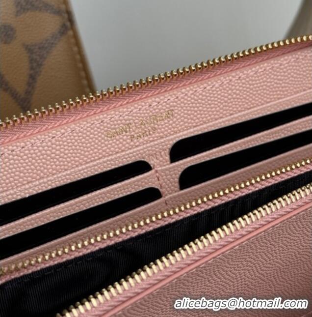 Promotional Saint Laurent Cassandre Matelasse Zip Around Wallet in Grained Leather 358094 Light Pink 2025