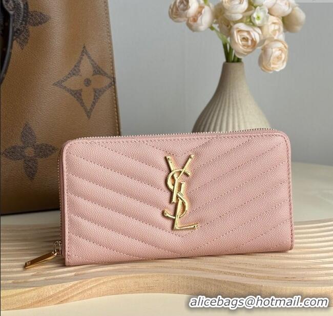 Promotional Saint Laurent Cassandre Matelasse Zip Around Wallet in Grained Leather 358094 Light Pink 2025