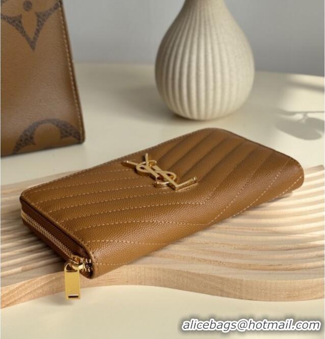 Reasonable Price Saint Laurent Cassandre Matelasse Zip Around Wallet in Grained Leather 358094 Brown 2025