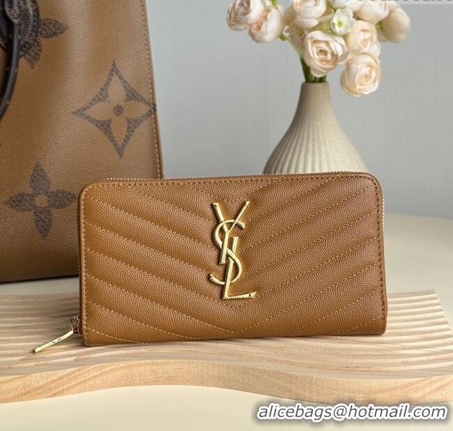 Reasonable Price Saint Laurent Cassandre Matelasse Zip Around Wallet in Grained Leather 358094 Brown 2025